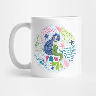 Swimming mermaid with a beautiful tail in patterns. Mermaid, zentangle, silhouette Mug